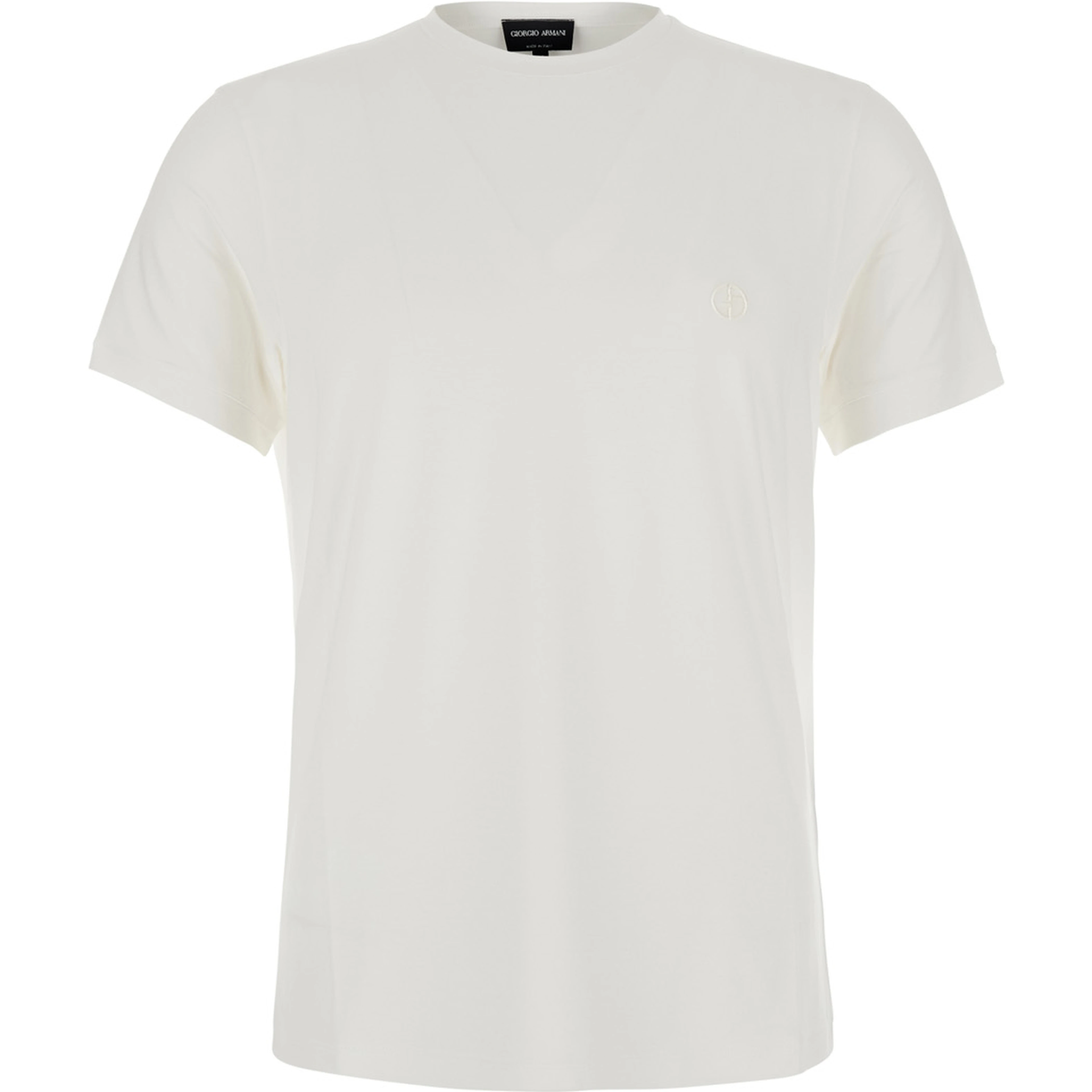 White Crew neck T-shirt with logo embroidery on the front in stretch viscose for men