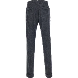 Gray Pants with Single Pleat on Front in Blend Wool for Men