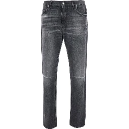 Grey Jeans with Ripped Details and Logo Patch on the Pocket in Denim for Men
