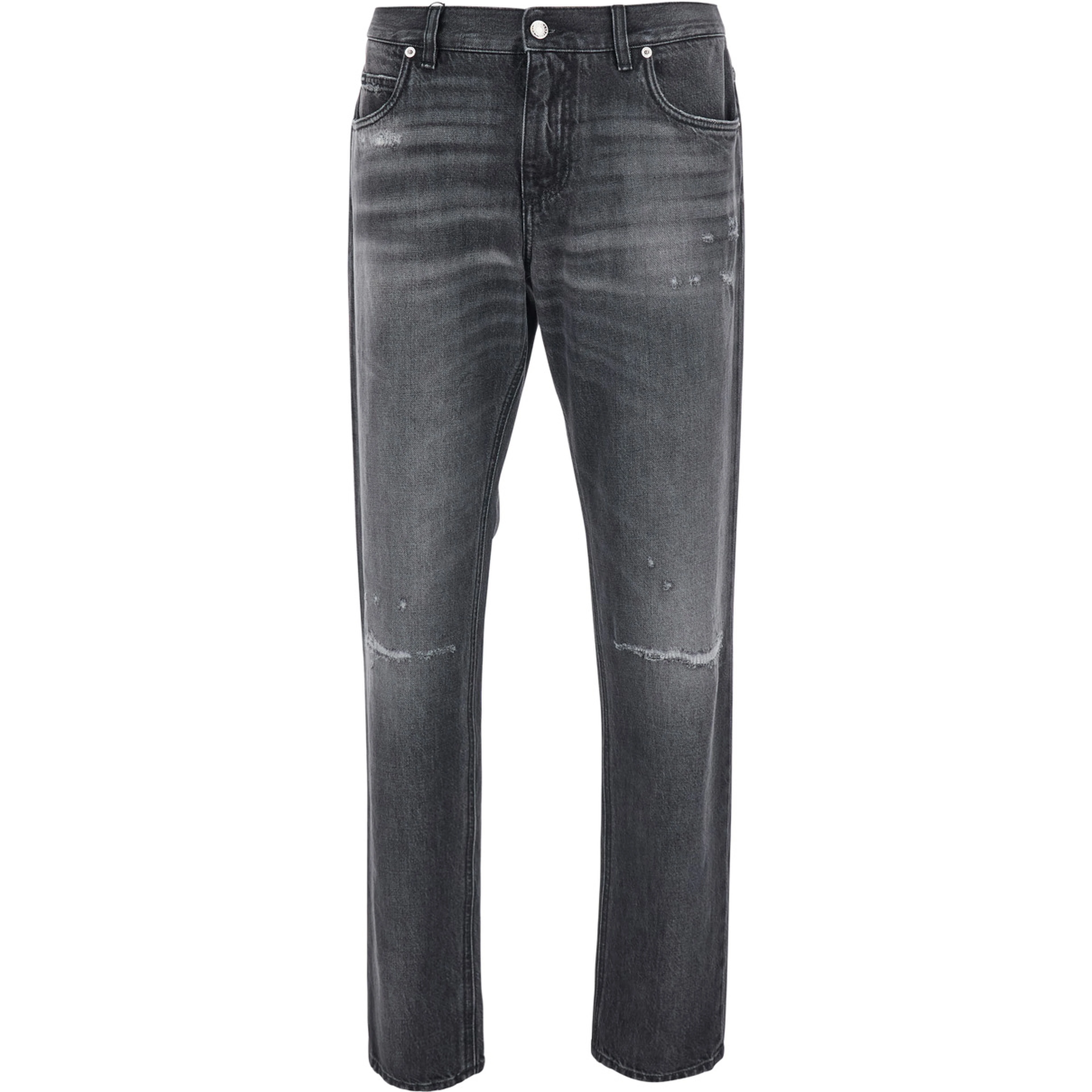 Grey Jeans with Ripped Details and Logo Patch on the Pocket in Denim for Men