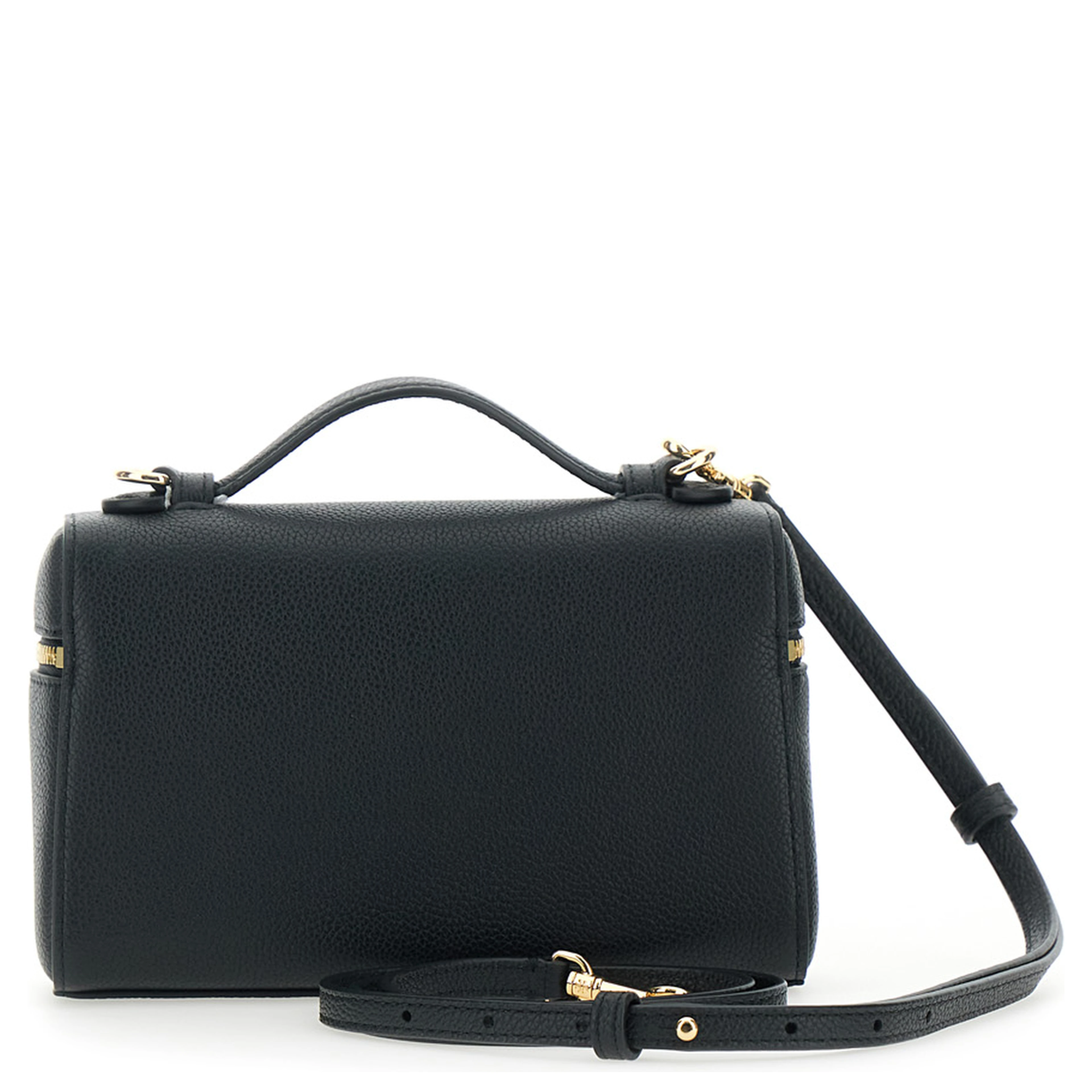 Crossbody bag Romy with Adjustable and Removable Strap and Logo Lettering on the Front in Black Leather for Women