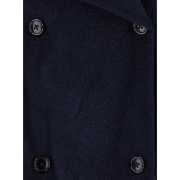 Blue Coat with oversized Notched revers and double-breasted closure in Wool and Cashmere women