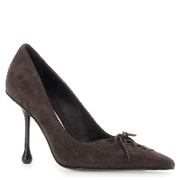 Scarlett brown Pumps with pointed design and lace-up closure in suede women