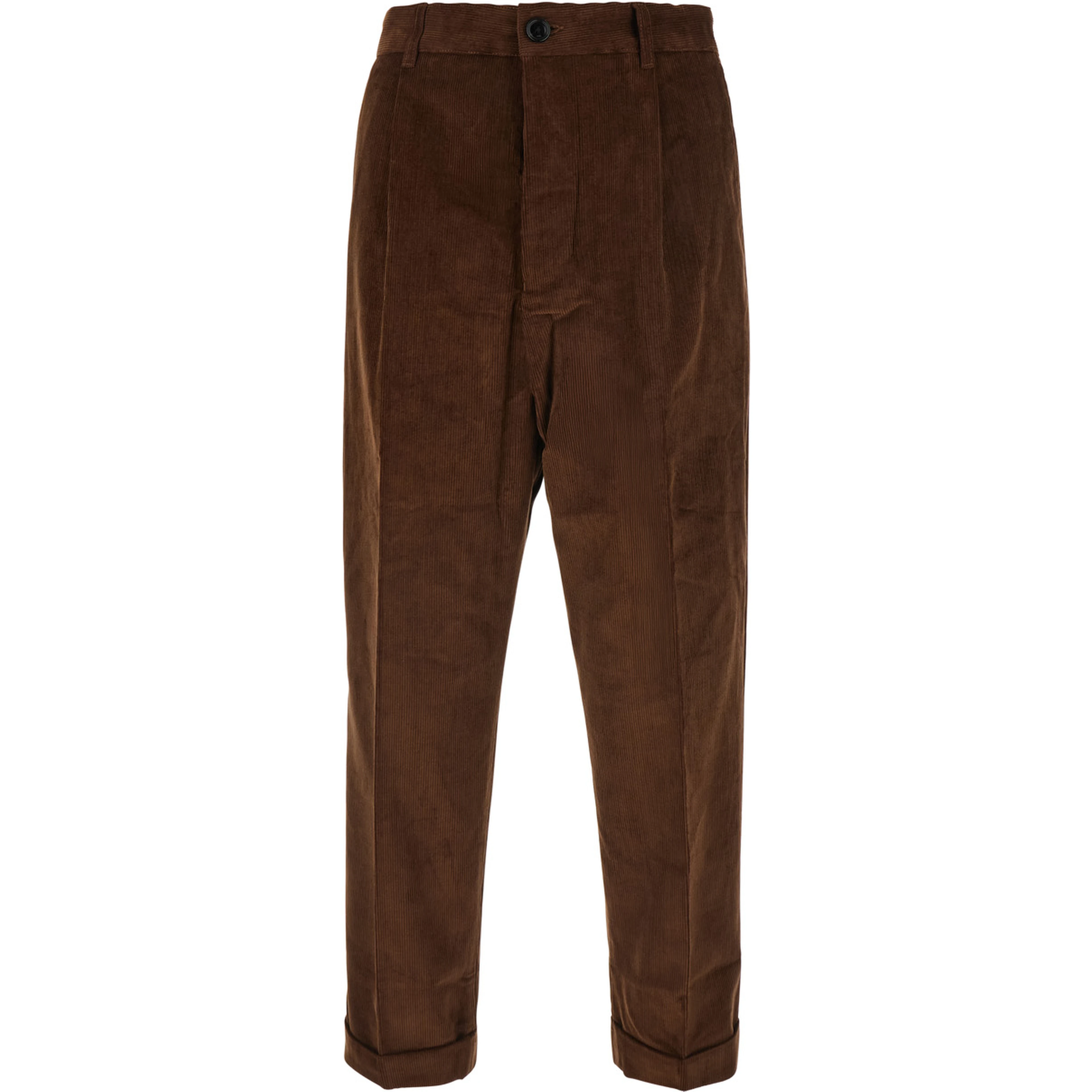 Brown Pants with Button and Zip Closure in Corduroy for Men