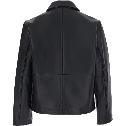 Black Jacket with classic collar and zip closure on the front in leather for men