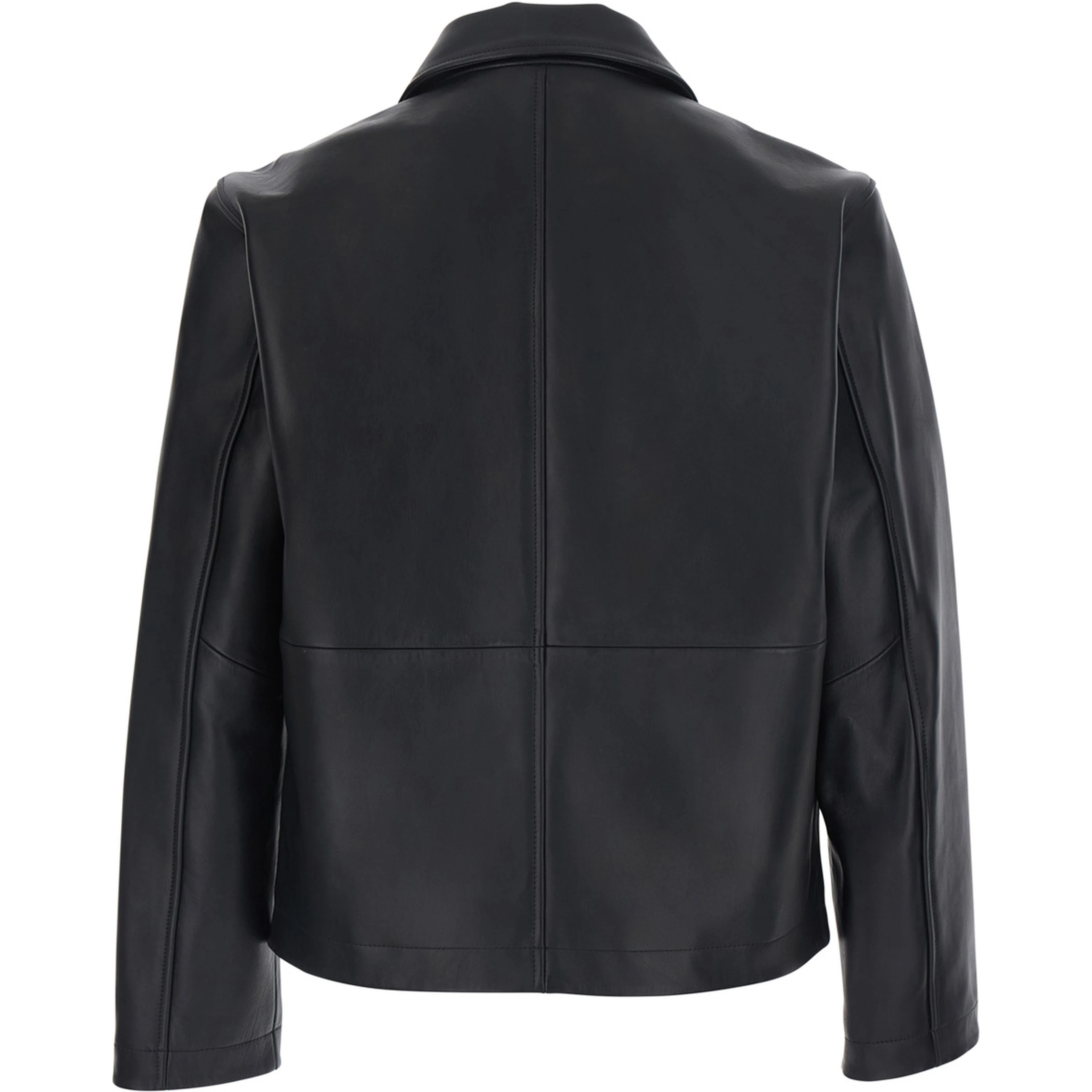 Black Jacket with classic collar and zip closure on the front in leather for men