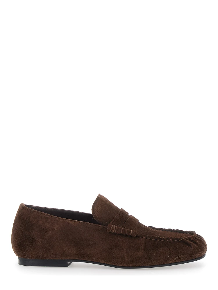 AVEN brown Loafers with gathered toe in suede for men