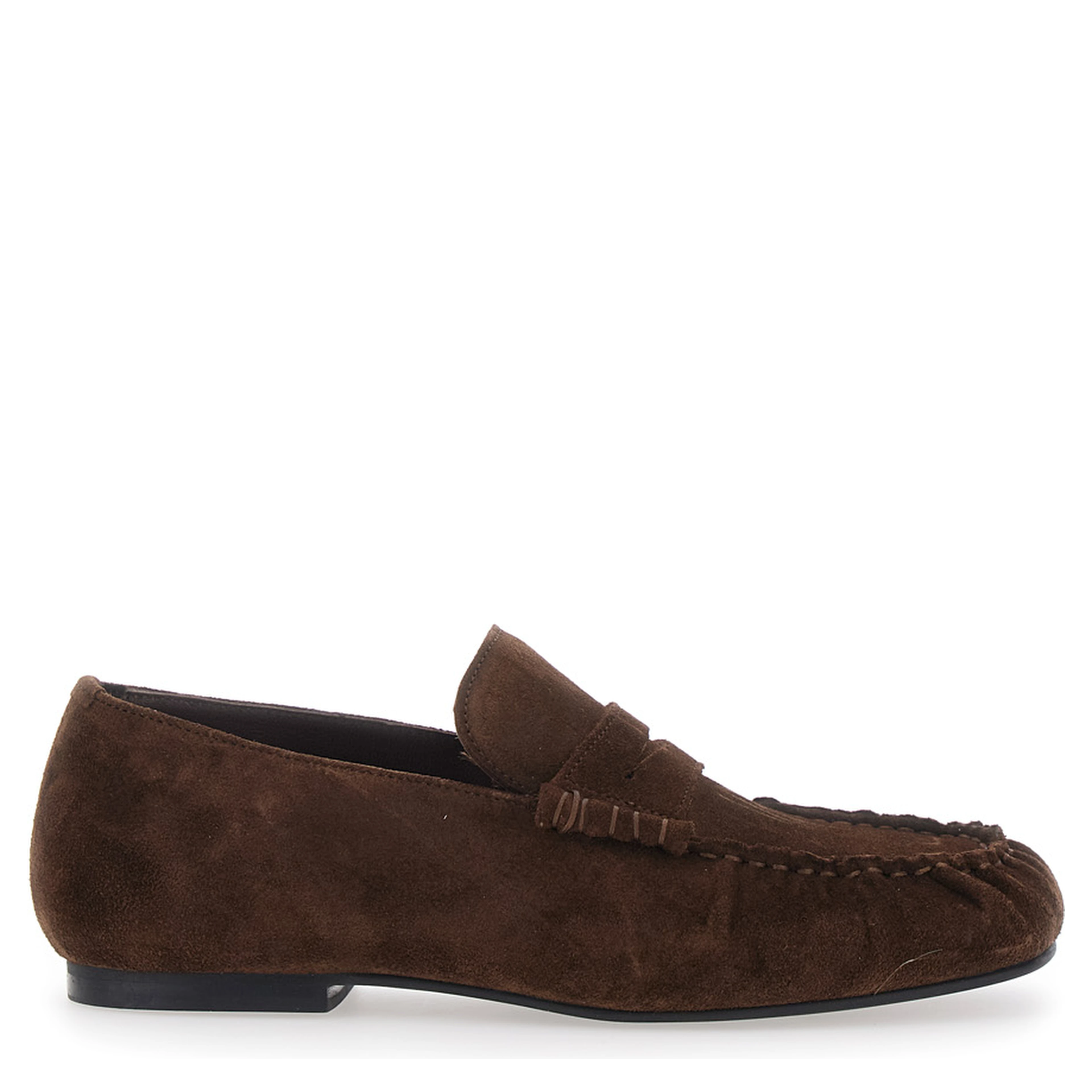 AVEN brown Loafers with gathered toe in suede for men