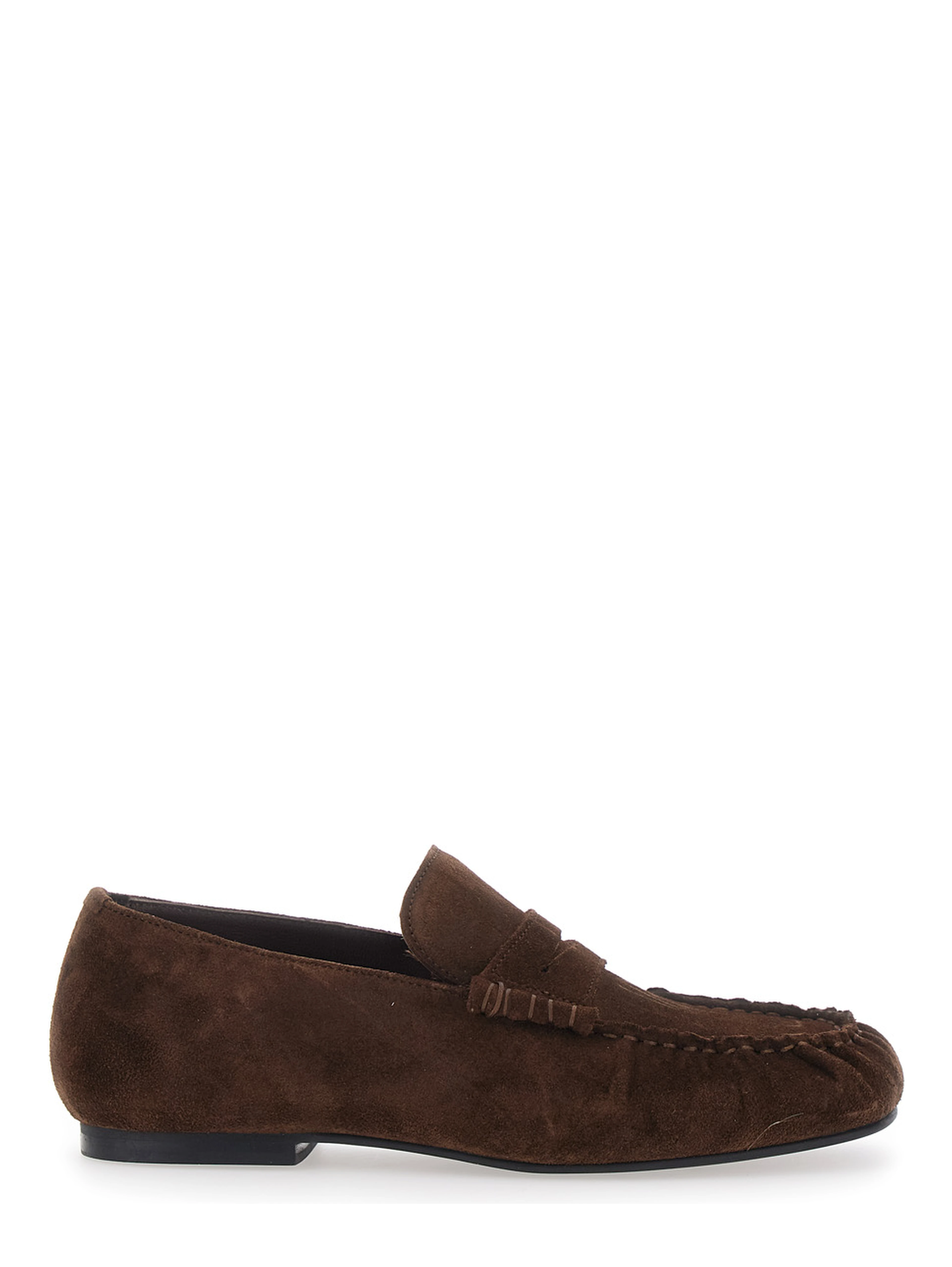 AVEN brown Loafers with gathered toe in suede for men