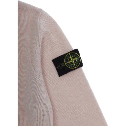 Pink Crew Neck Sweater with Logo Patch on Sleeve in Wool Boy