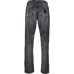 Grey Jeans with Ripped Details and Logo Patch on the Pocket in Denim for Men