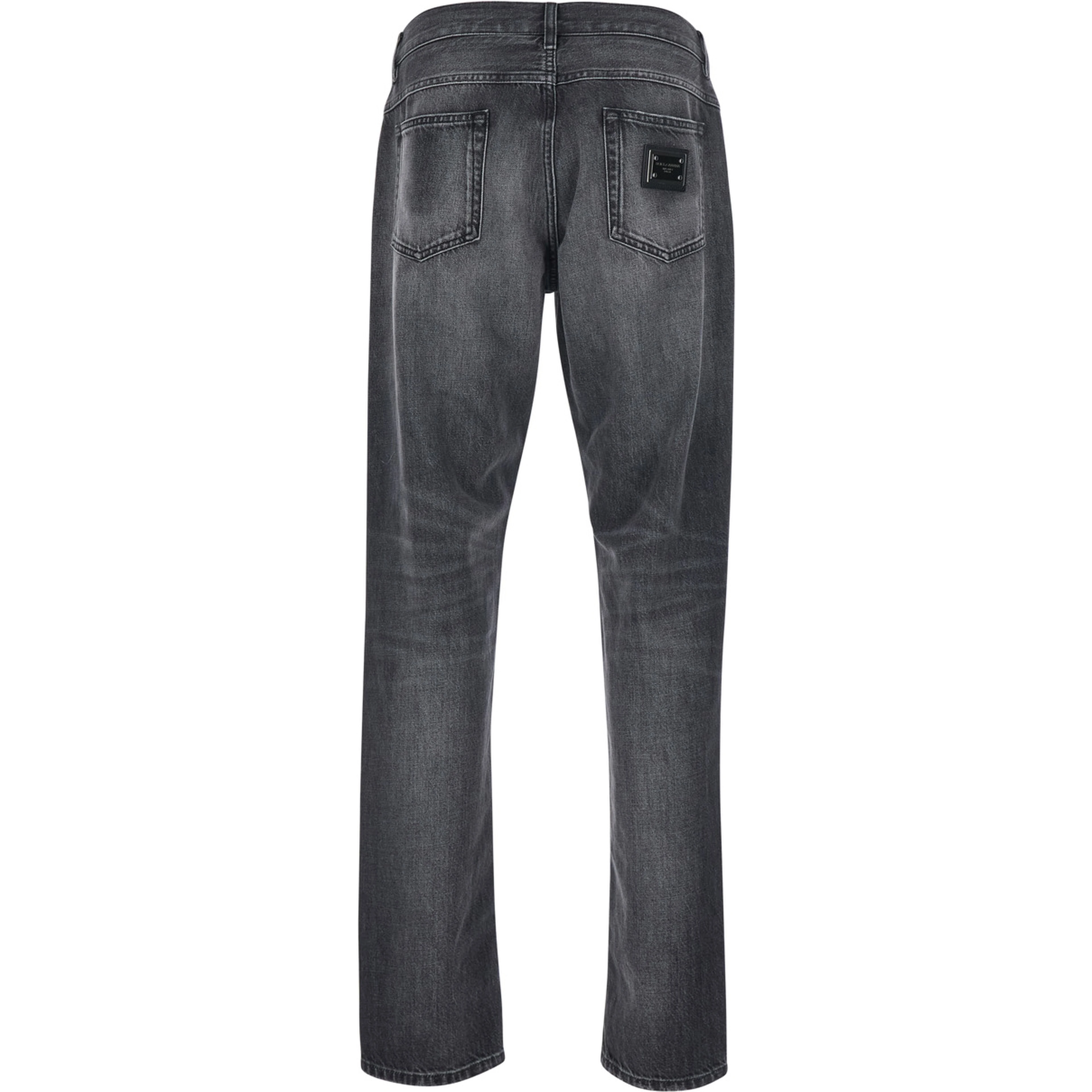 Grey Jeans with Ripped Details and Logo Patch on the Pocket in Denim for Men
