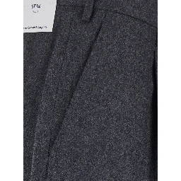 Gray Pants with Single Pleat on Front in Blend Wool for Men