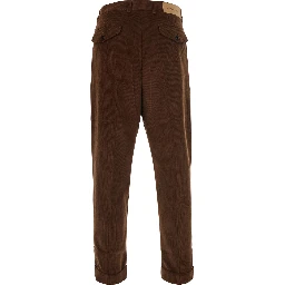 Brown Pants with Button and Zip Closure in Corduroy for Men