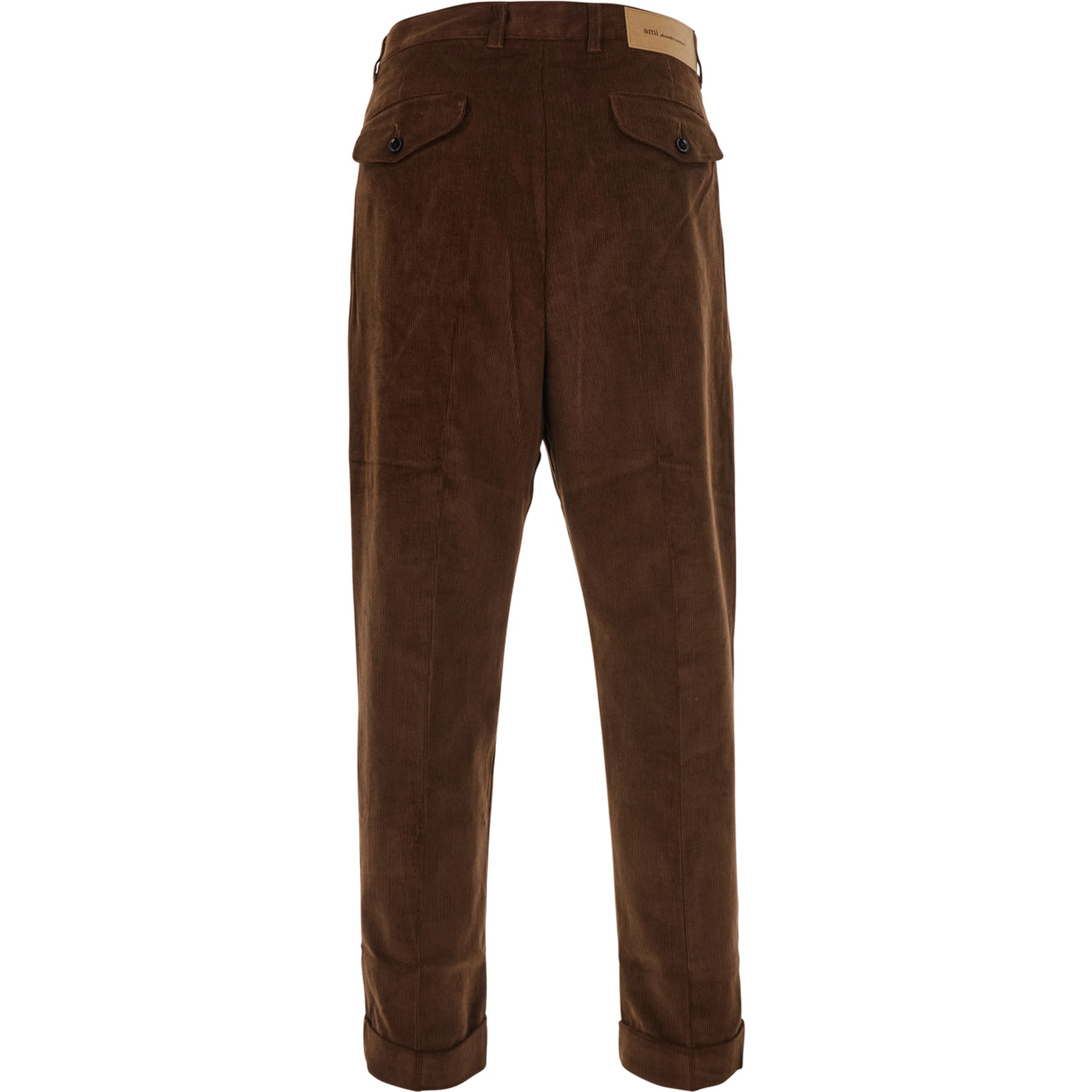 Brown Pants with Button and Zip Closure in Corduroy for Men