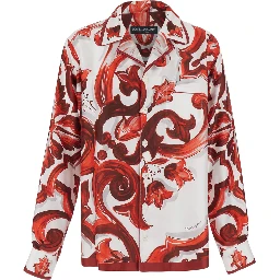 Multicolor Shirt with Hawaii Collar and All-Over Maiolica Print in Silk for Men