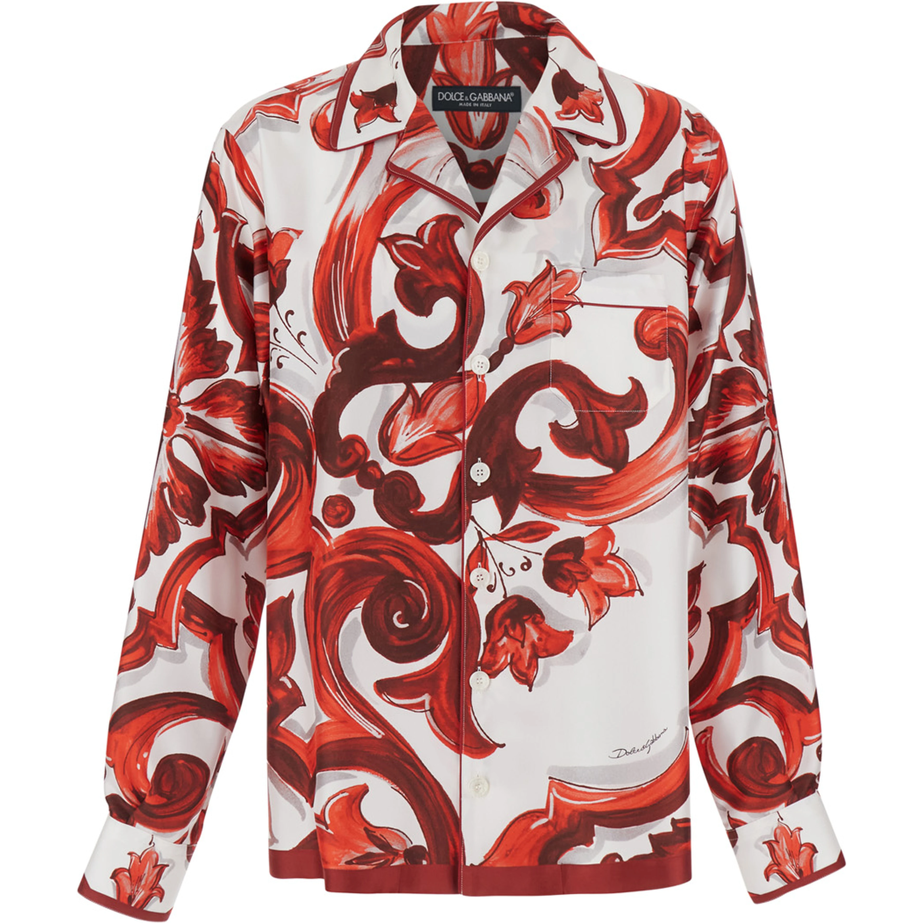 Multicolor Shirt with Hawaii Collar and All-Over Maiolica Print in Silk for Men