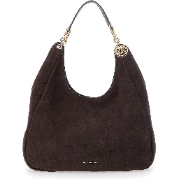 ELLIE LARGE TOTE Bag with metal details and logo, in leather, brown, woman