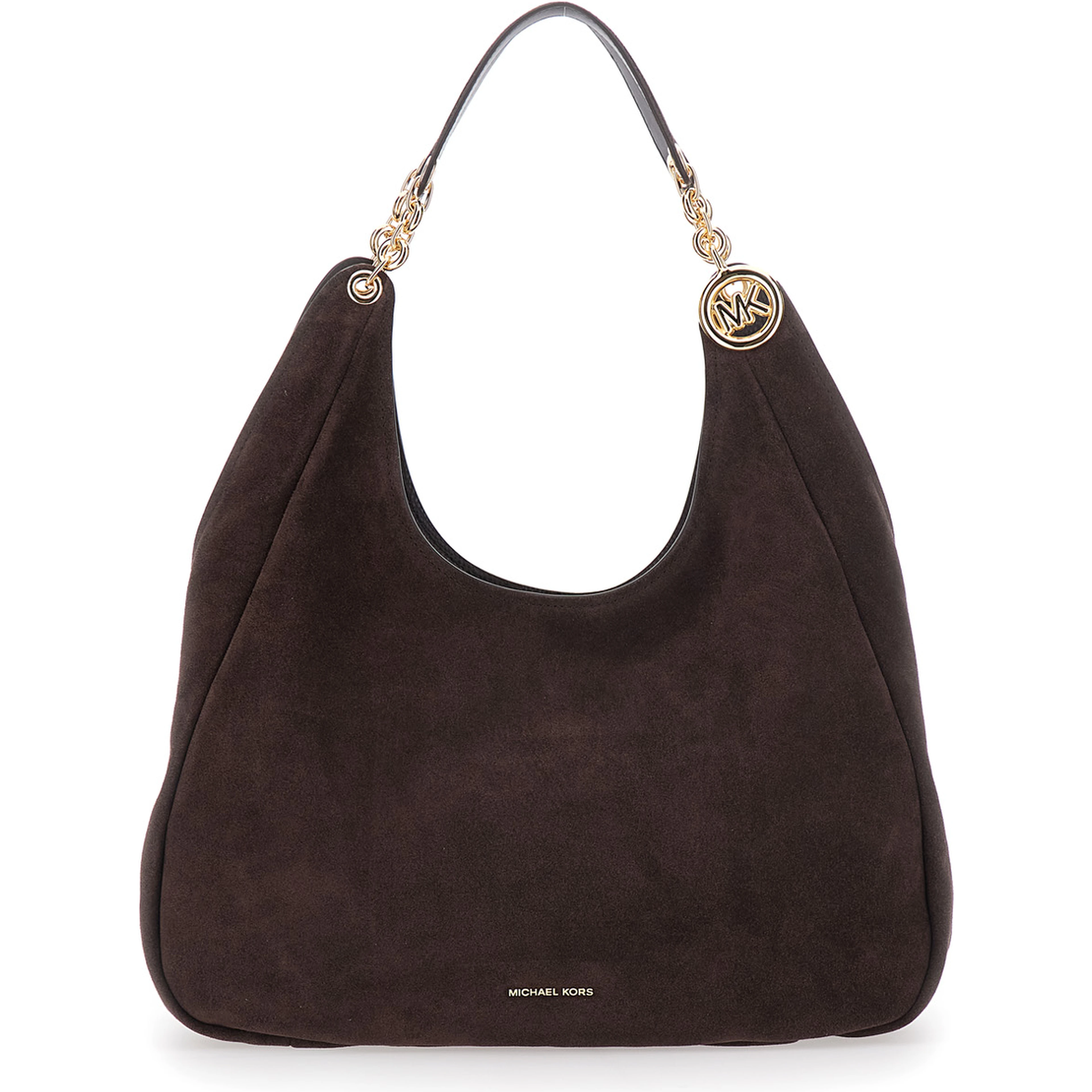ELLIE LARGE TOTE Bag with metal details and logo, in leather, brown, woman
