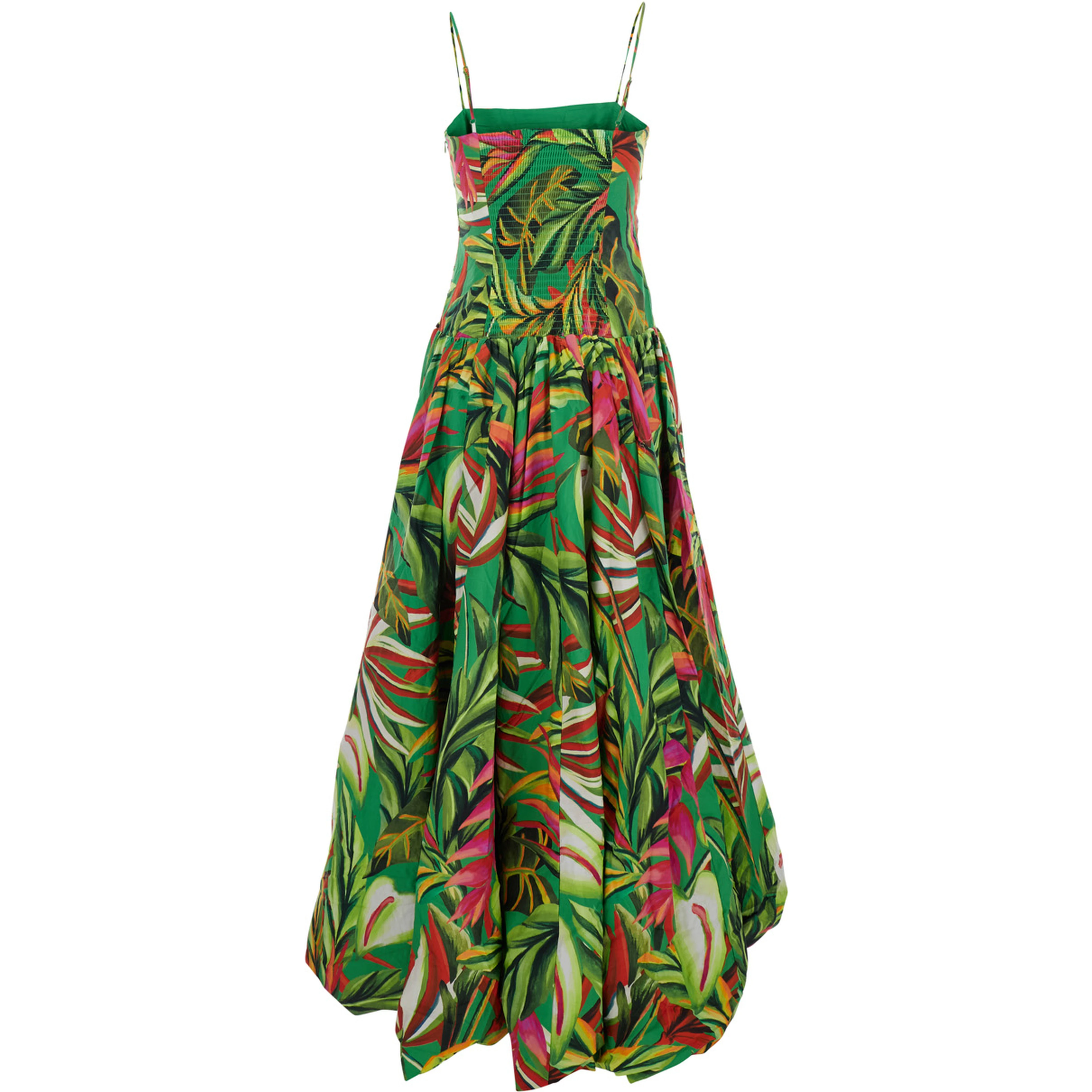 Tropical Dream Multicolor Long Sleeveless Dress with Flared Skirt and All-Over Floral Motif in Cotton for Women