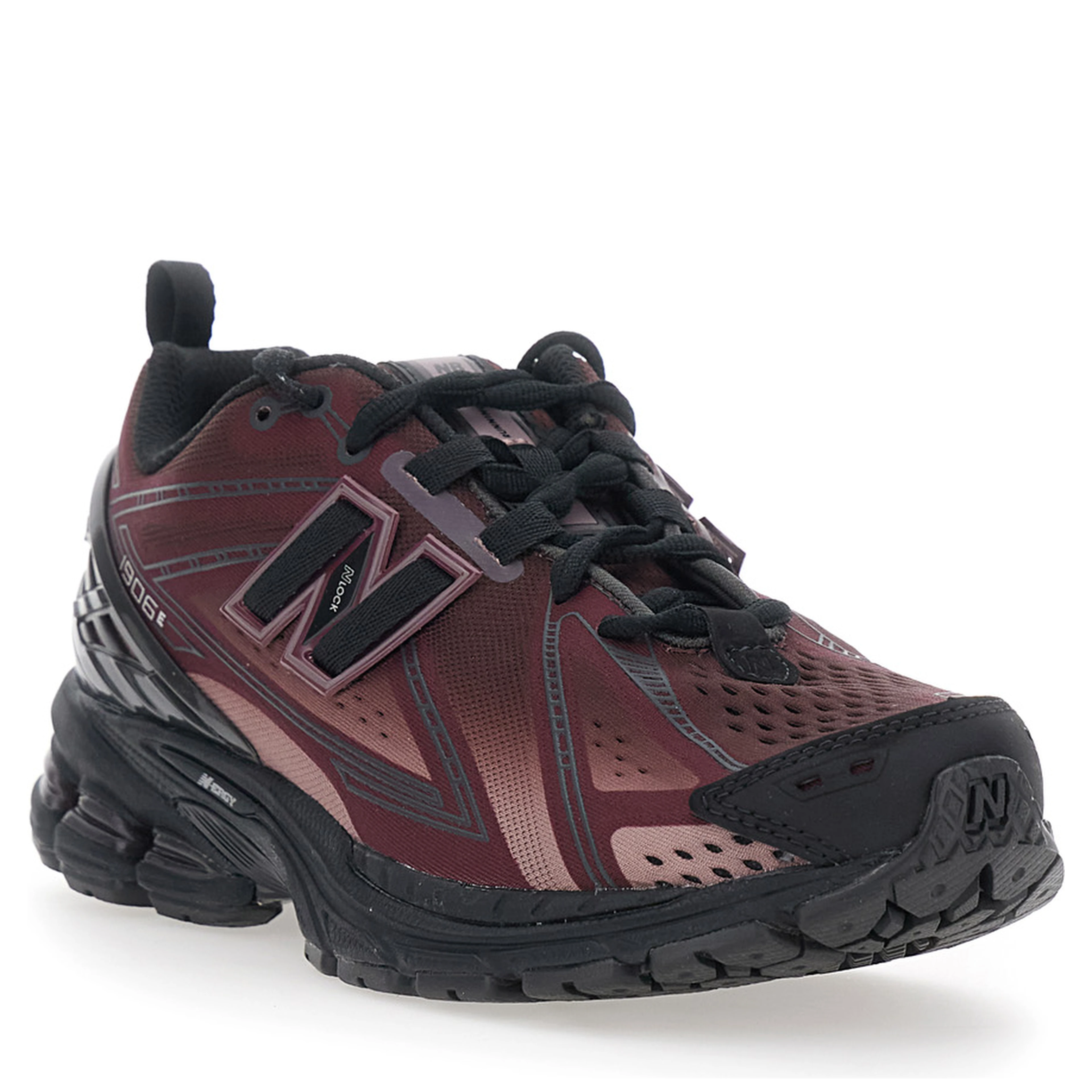 1906E Bordeaux Low Top Sneakers with Logo Patch on the Side in Leather and Fabric Unisex