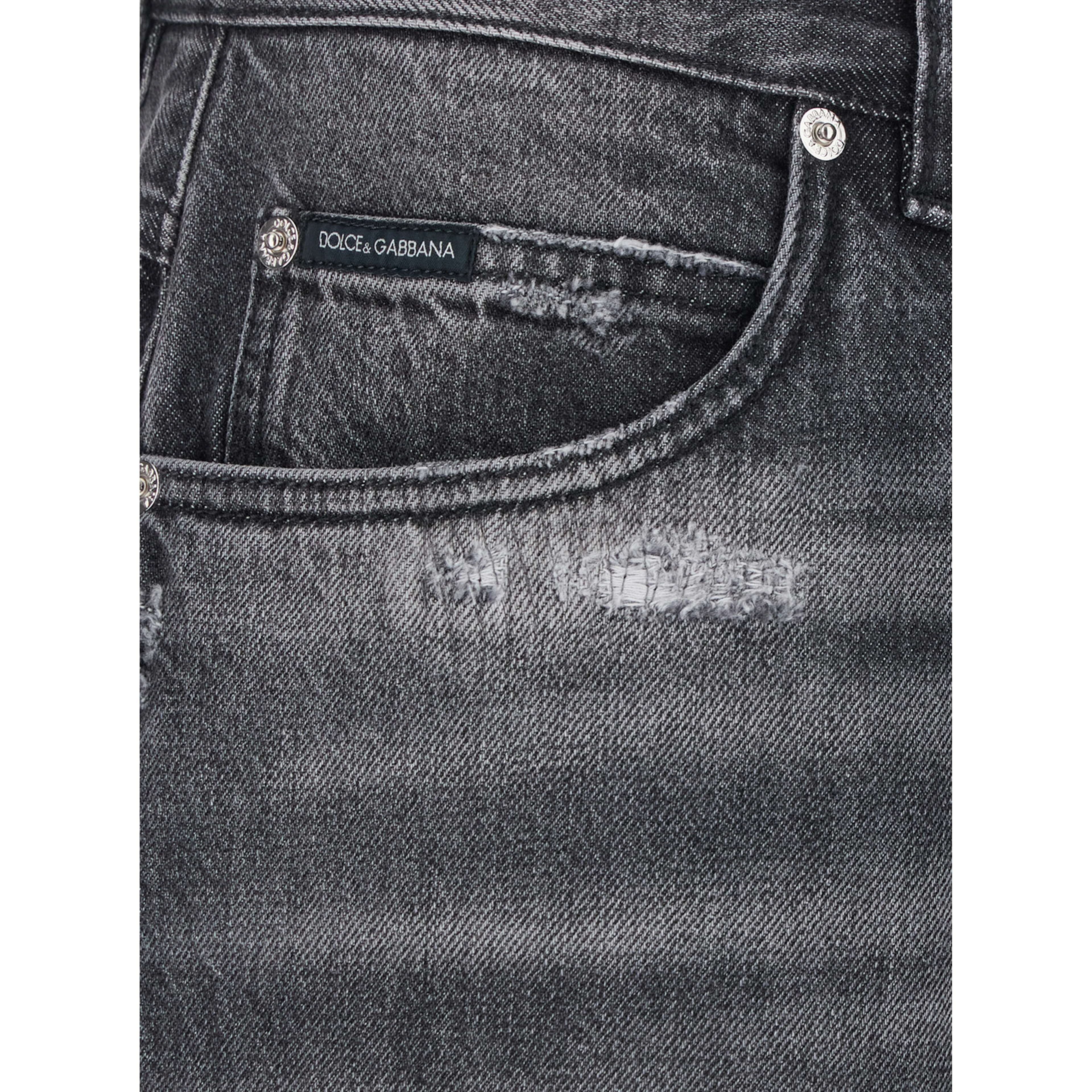 Grey Jeans with Ripped Details and Logo Patch on the Pocket in Denim for Men
