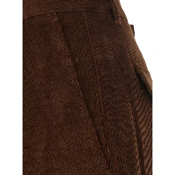 Brown Pants with Button and Zip Closure in Corduroy for Men