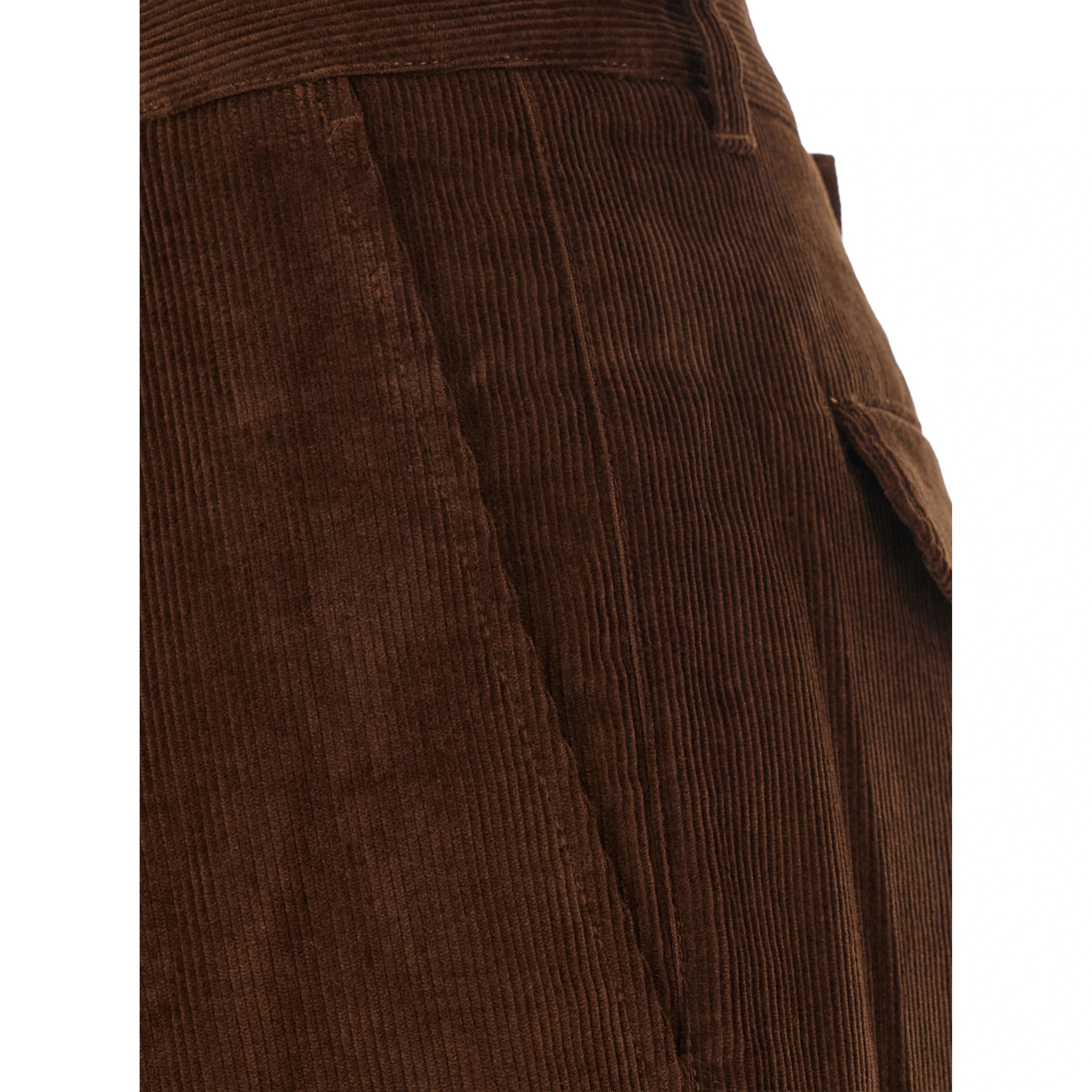 Brown Pants with Button and Zip Closure in Corduroy for Men