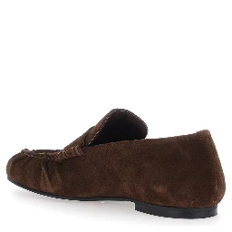 AVEN brown Loafers with gathered toe in suede for men