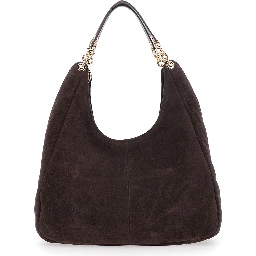 ELLIE LARGE TOTE Bag with metal details and logo, in leather, brown, woman