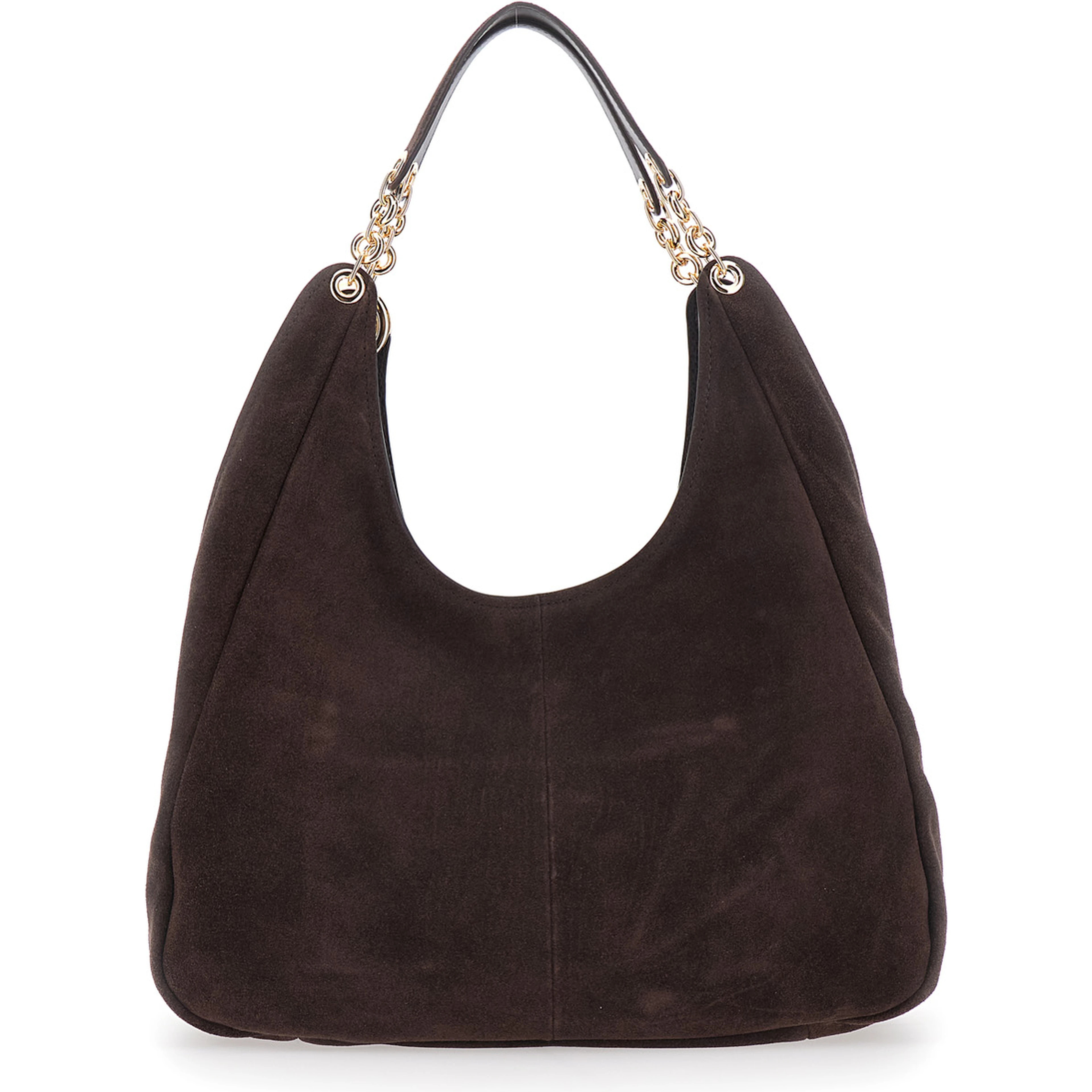ELLIE LARGE TOTE Bag with metal details and logo, in leather, brown, woman