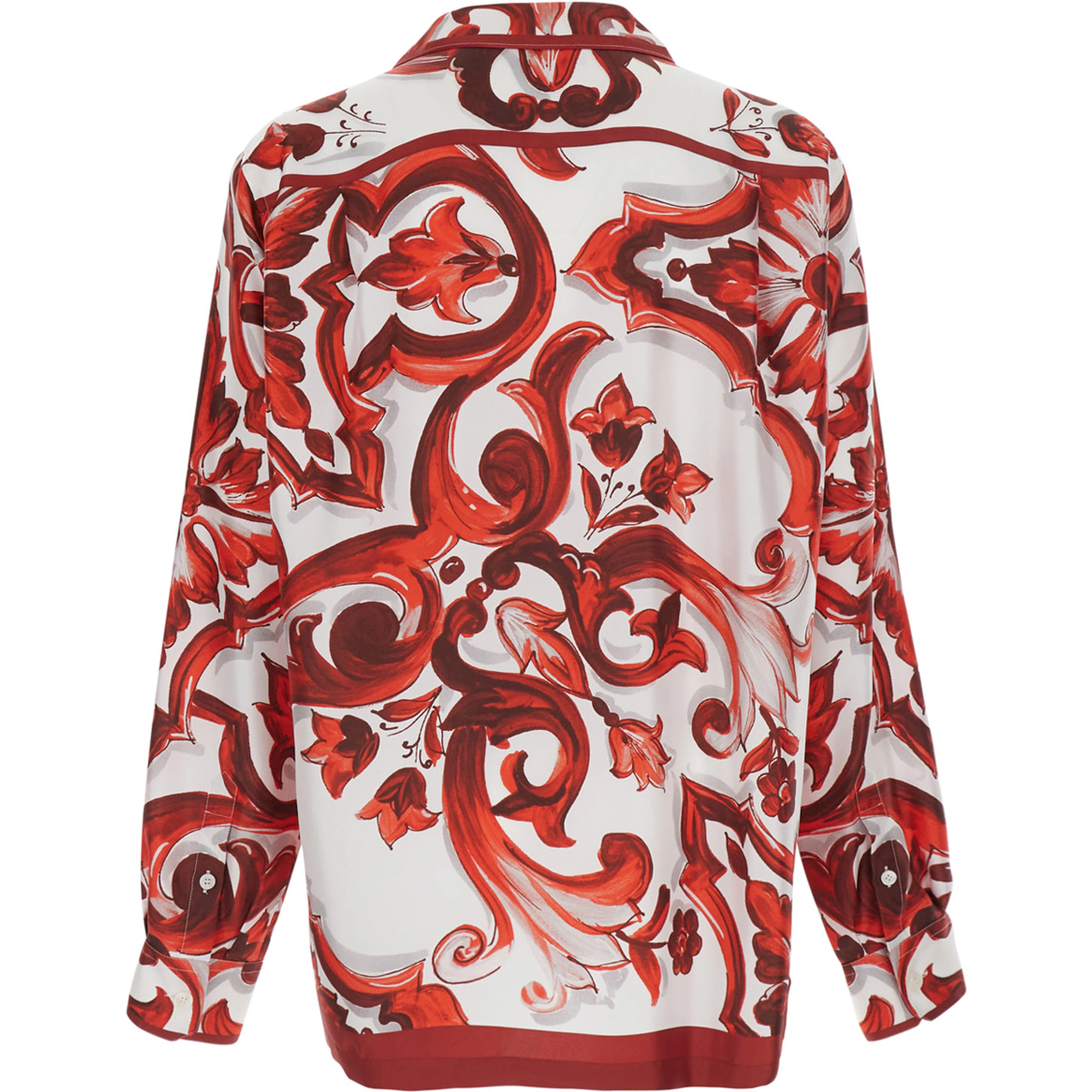Multicolor Shirt with Hawaii Collar and All-Over Maiolica Print in Silk for Men