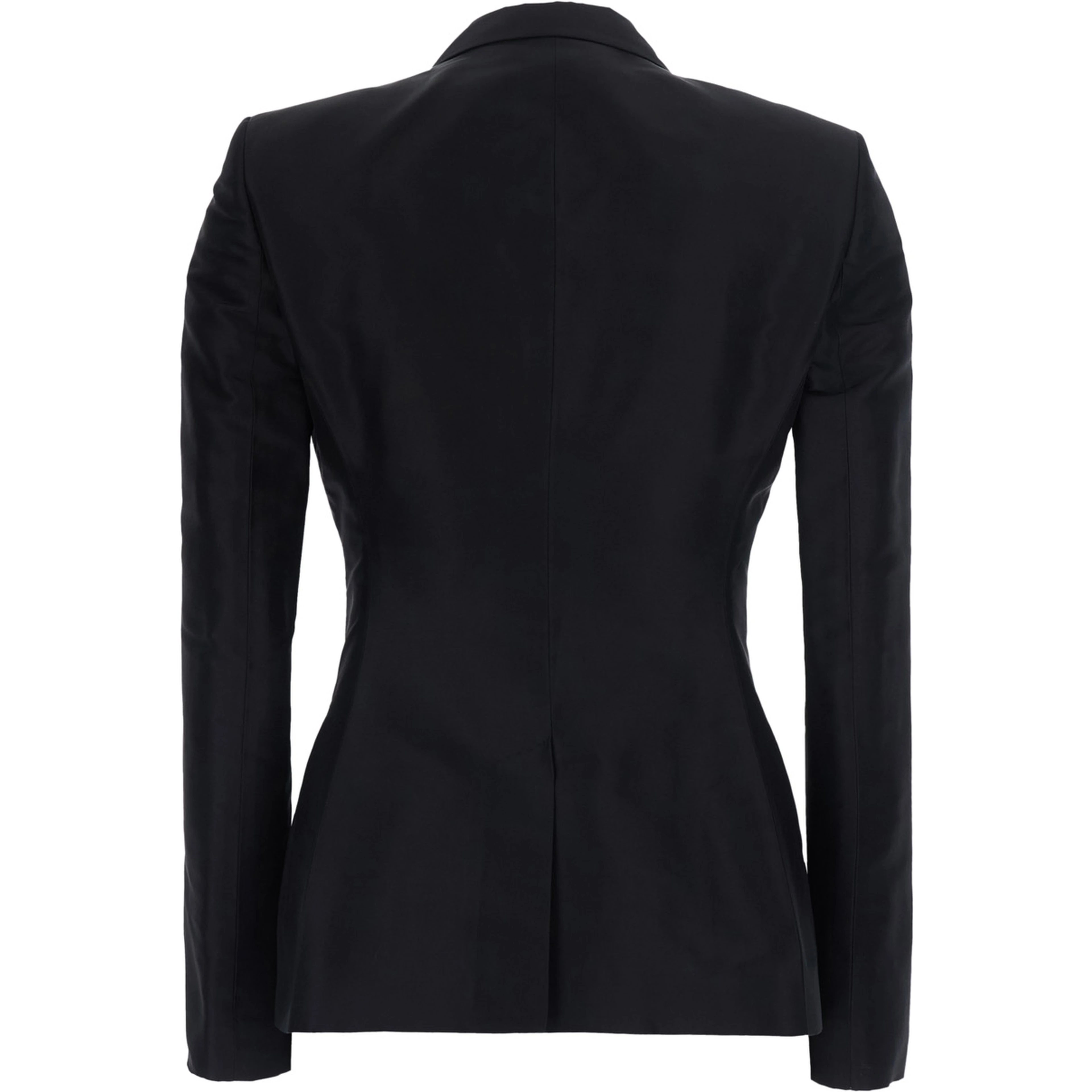 Black Single-Breasted Jacket with Peak revers and Hook Closure on the Front in Silk for Women