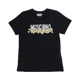 Black T-shirt with round neck and Logo lettering on the front in cotton Boy