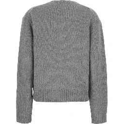 Grey Crewneck sweater with Bear motif on the front and dropped shoulders in wool and cashmere for women