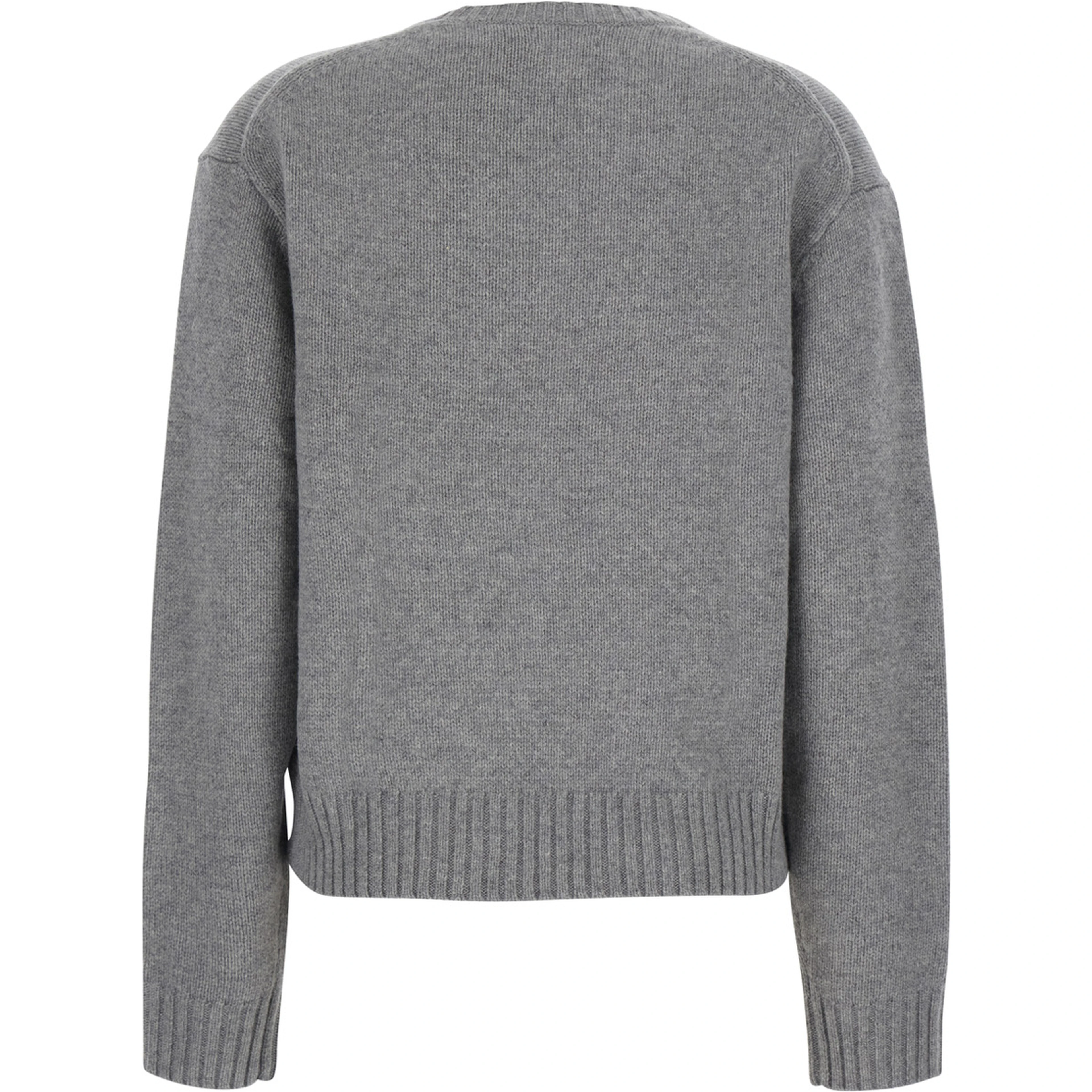 Grey Crewneck sweater with Bear motif on the front and dropped shoulders in wool and cashmere for women