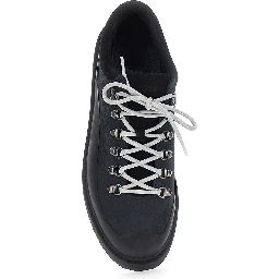 Black ankle boots with rubber lug sole and logo lettering on the tongue in leather for men