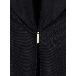 Black Single-Breasted Jacket with Peak revers and Hook Closure on the Front in Silk for Women