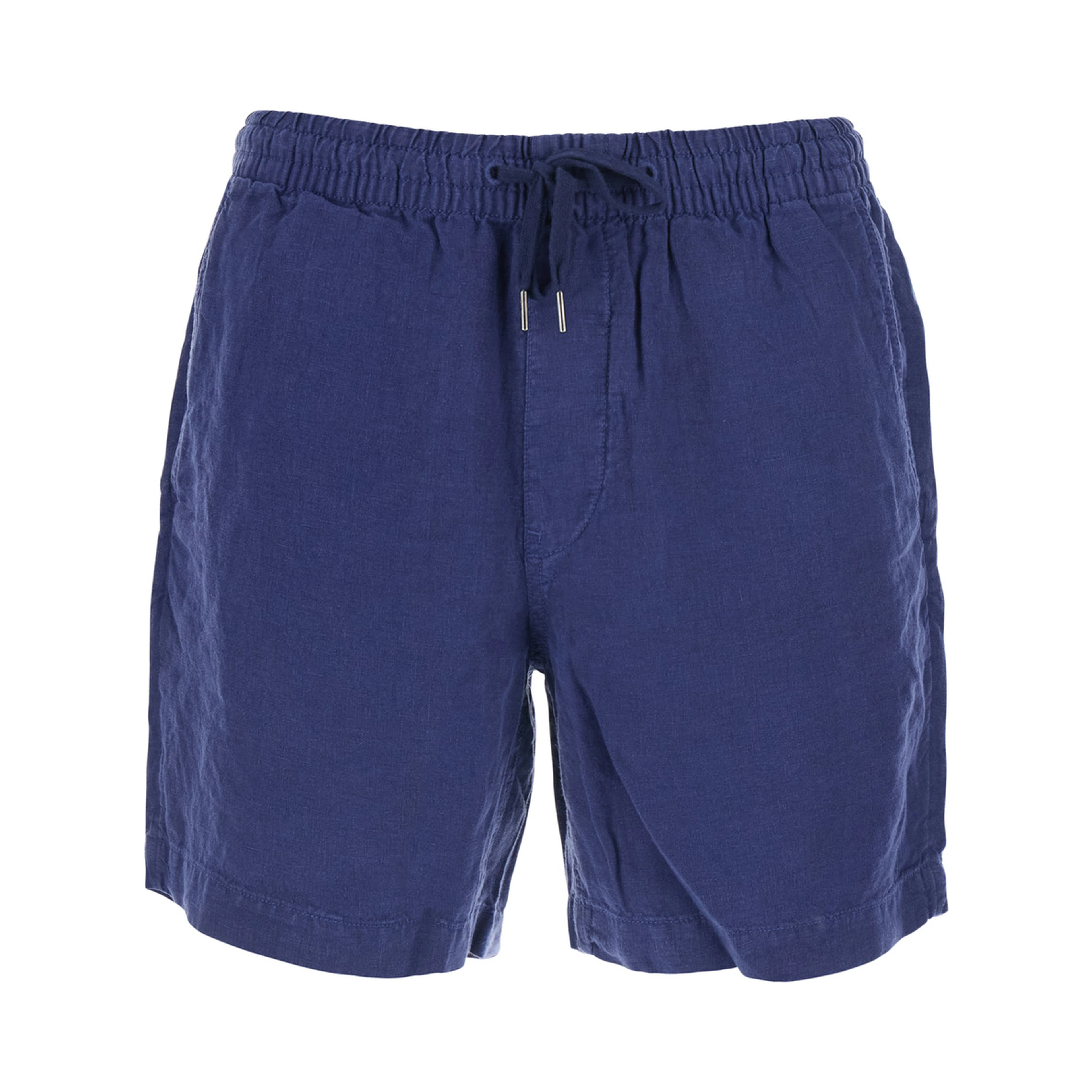 Blue bermuda shorts with elasticated waist and tone-on-tone Pony embroidery in linen for men