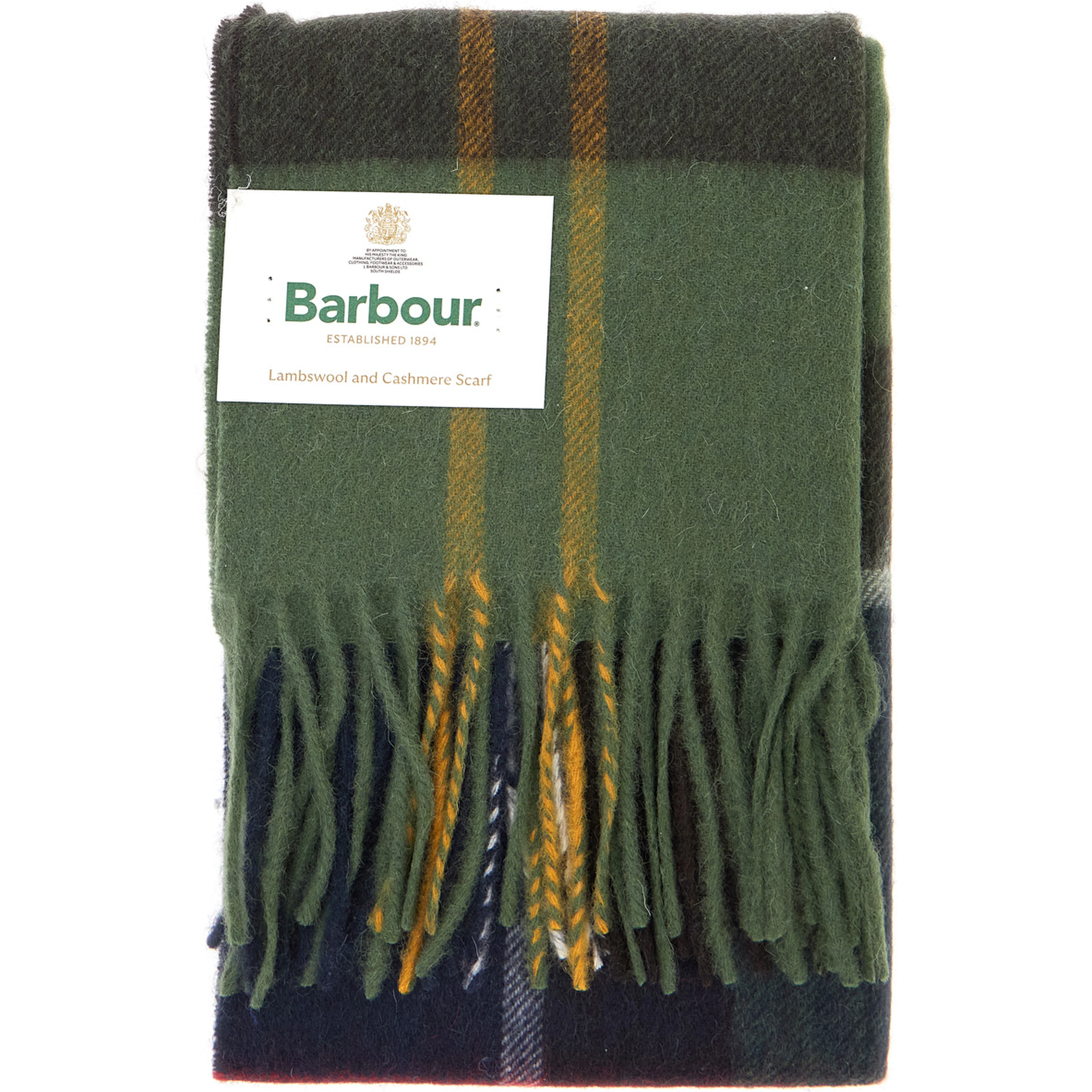 Green Scarf with logo patch on the front and fringed edge in wool for men