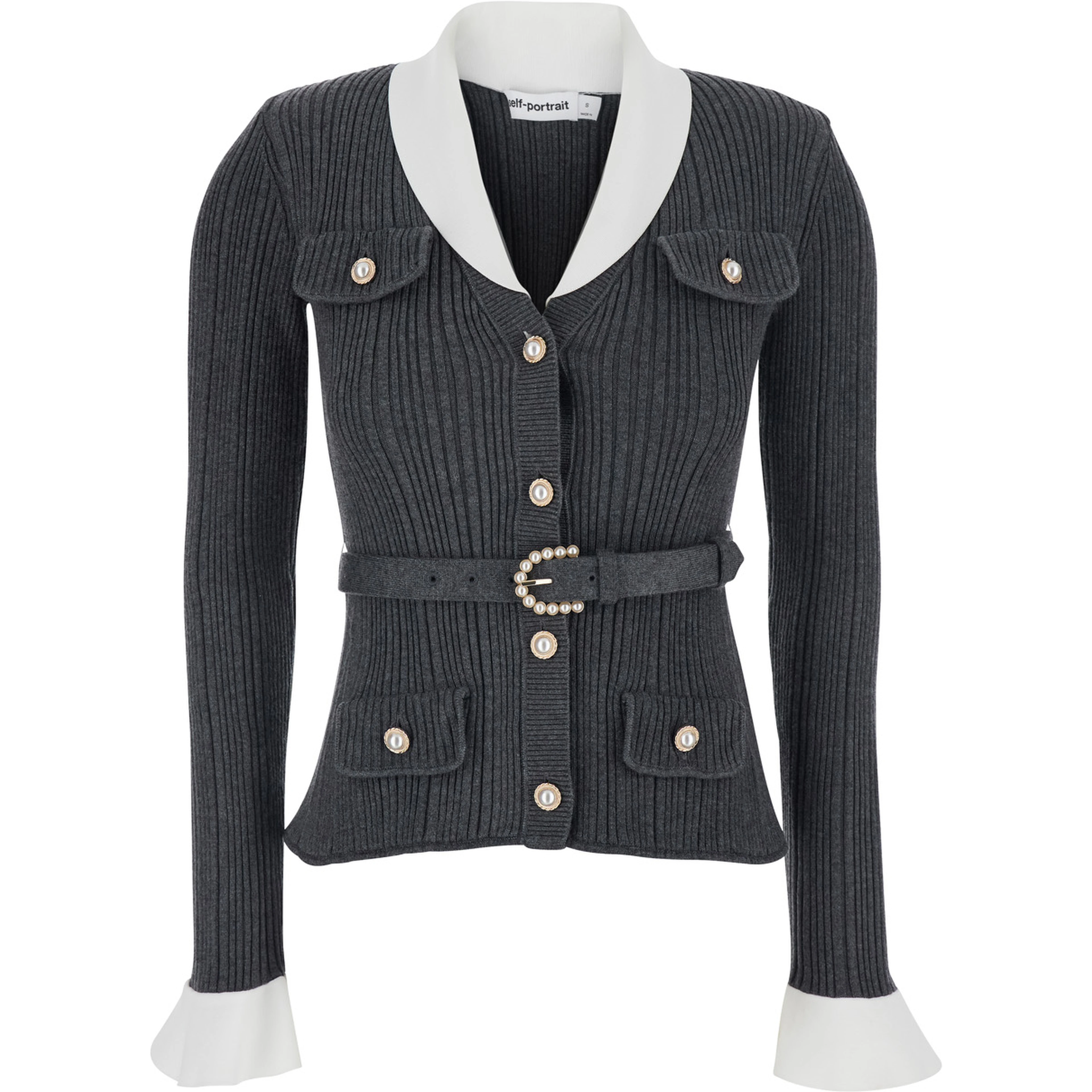 Grey Cardigan with ribbed texture and long sleeves in fabric and cotton women