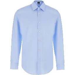 Hank Light blue shirt with classic collar and curved hem in cotton for men