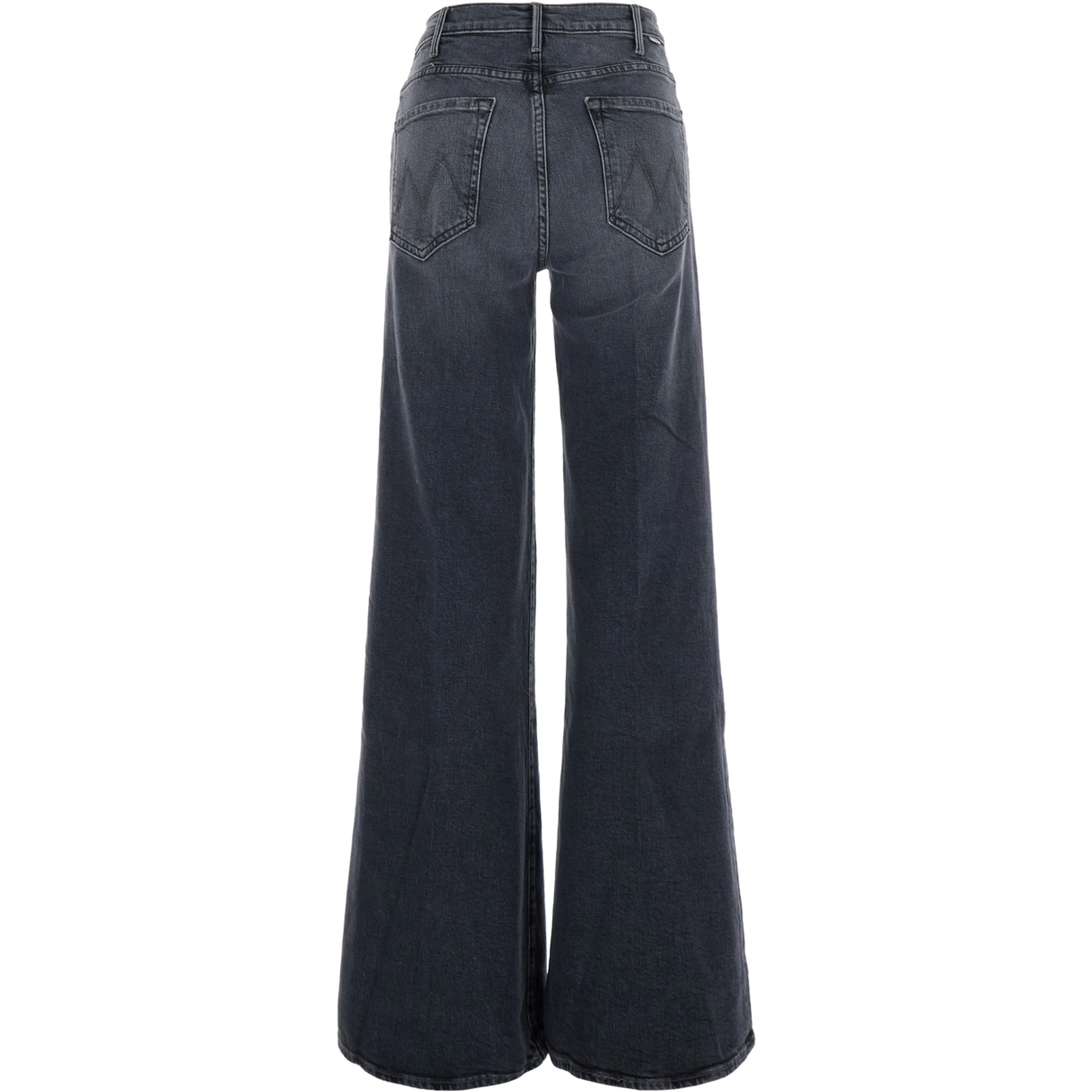 The Hustler Roller Sneak Gray Jeans with logo embroidery on the back and wide leg in denim for women