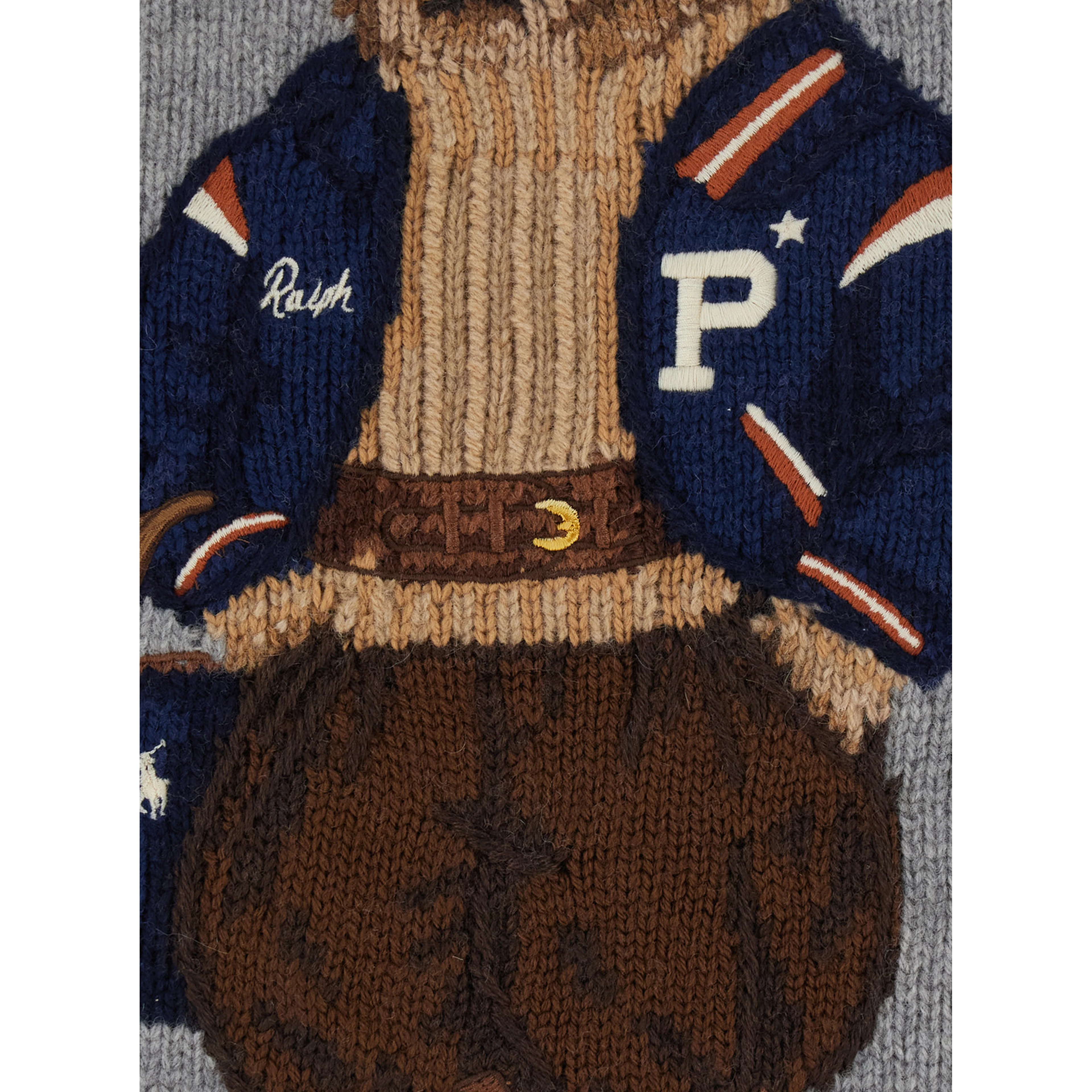 Grey Crewneck sweater with Bear motif on the front and dropped shoulders in wool and cashmere for women