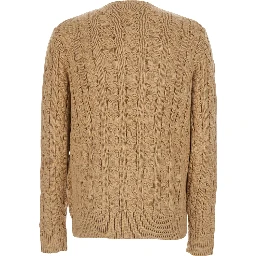 Beige Crewneck Sweater with Pony Patch on the Front and Cable Knit in Cotton for Men