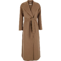 POLDO Beige Coat with Notched revers and waist belt in Wool Women