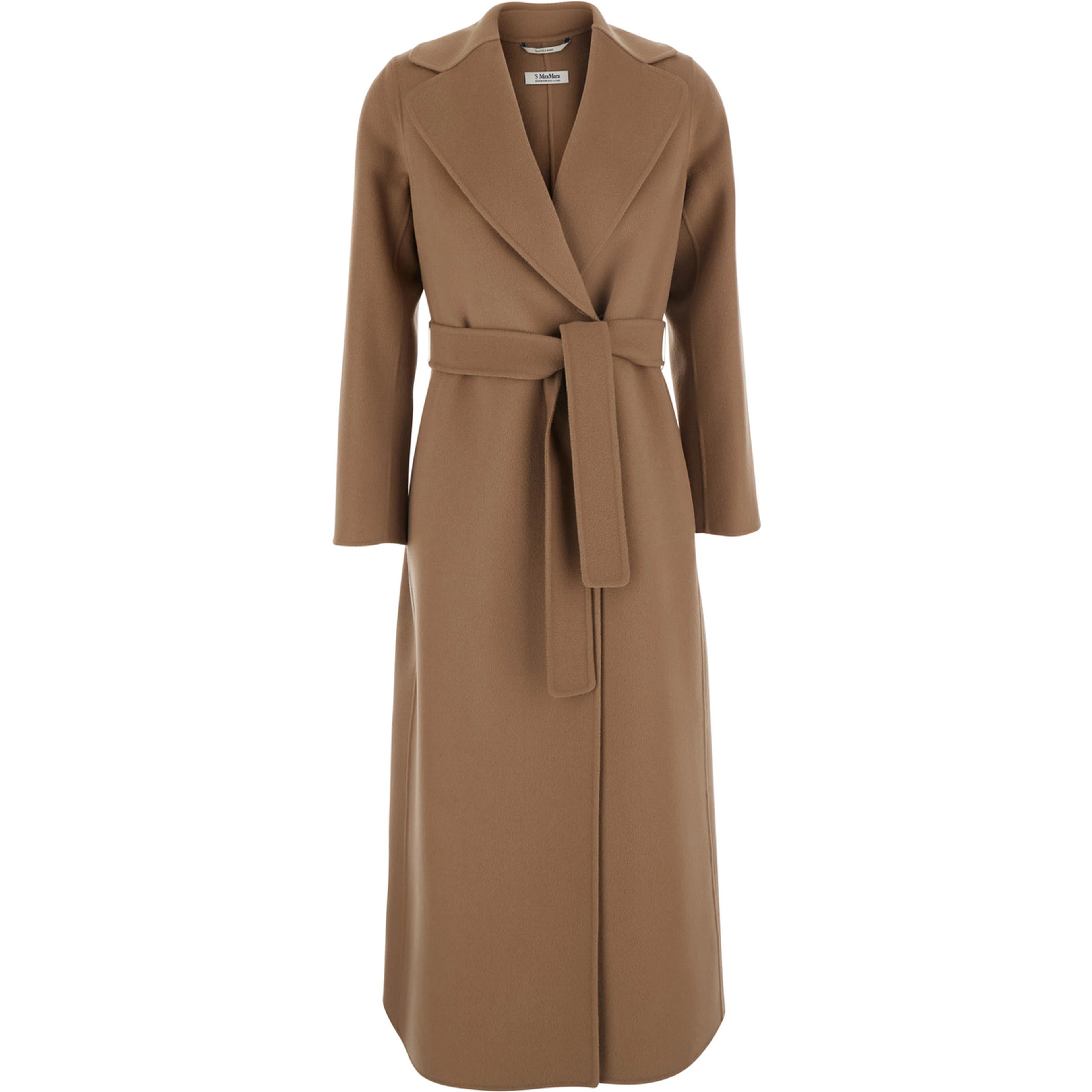 POLDO Beige Coat with Notched revers and waist belt in Wool Women