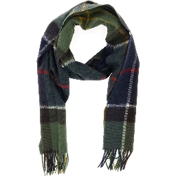 Green Scarf with logo patch on the front and fringed edge in wool for men