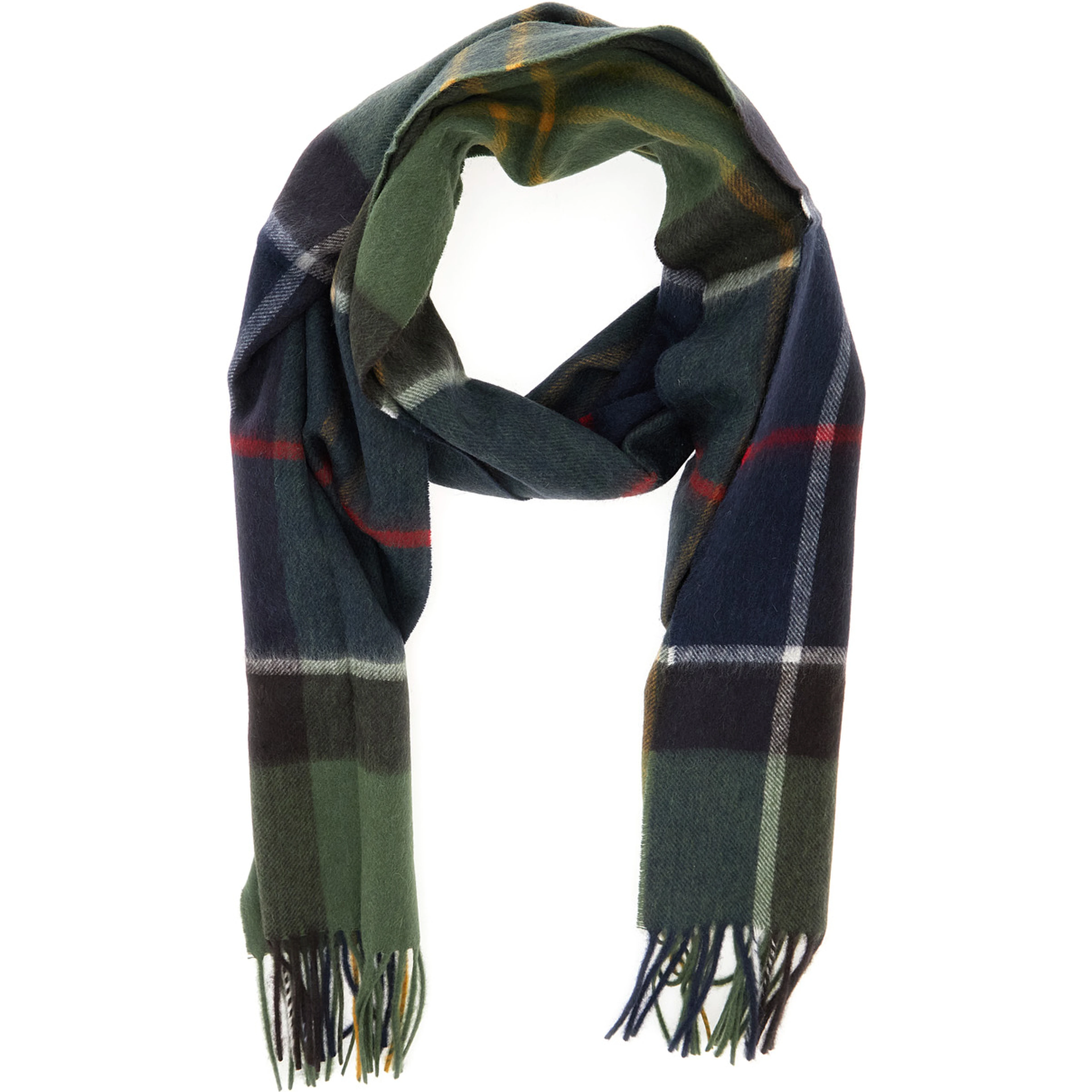 Green Scarf with logo patch on the front and fringed edge in wool for men