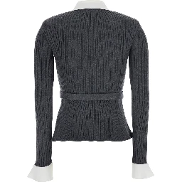 Grey Cardigan with ribbed texture and long sleeves in fabric and cotton women